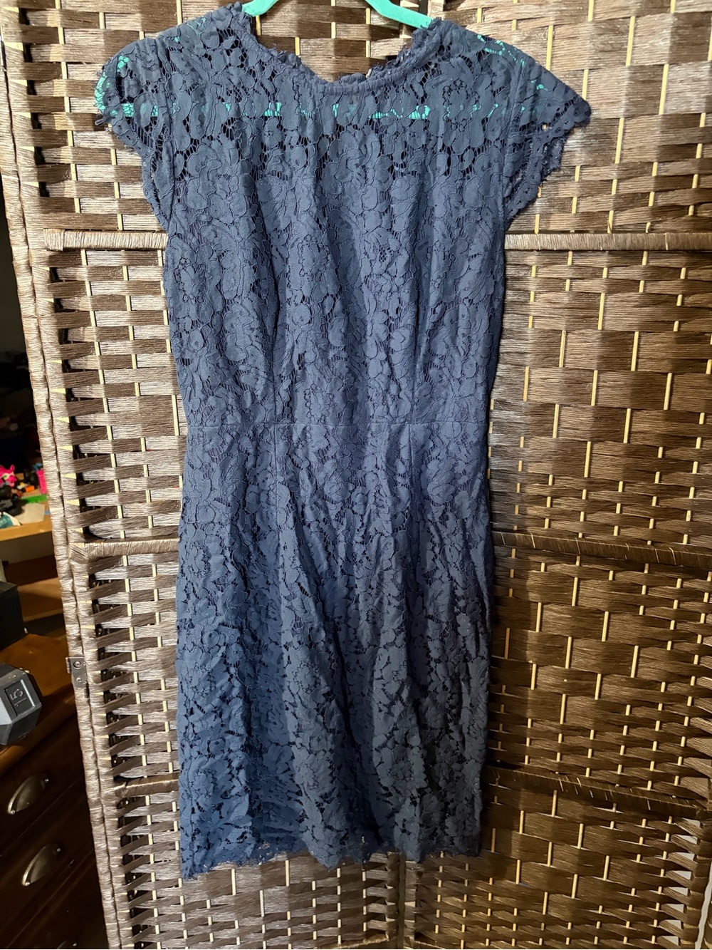 Women's Navy Lace Cap-Sleeve Dress